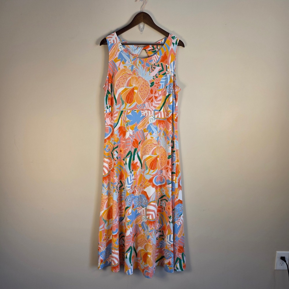 Talbots Womens 1X Floral Sleeveless Twist Back Keyhole Dress Multi Color Cotton - Picture 2 of 10